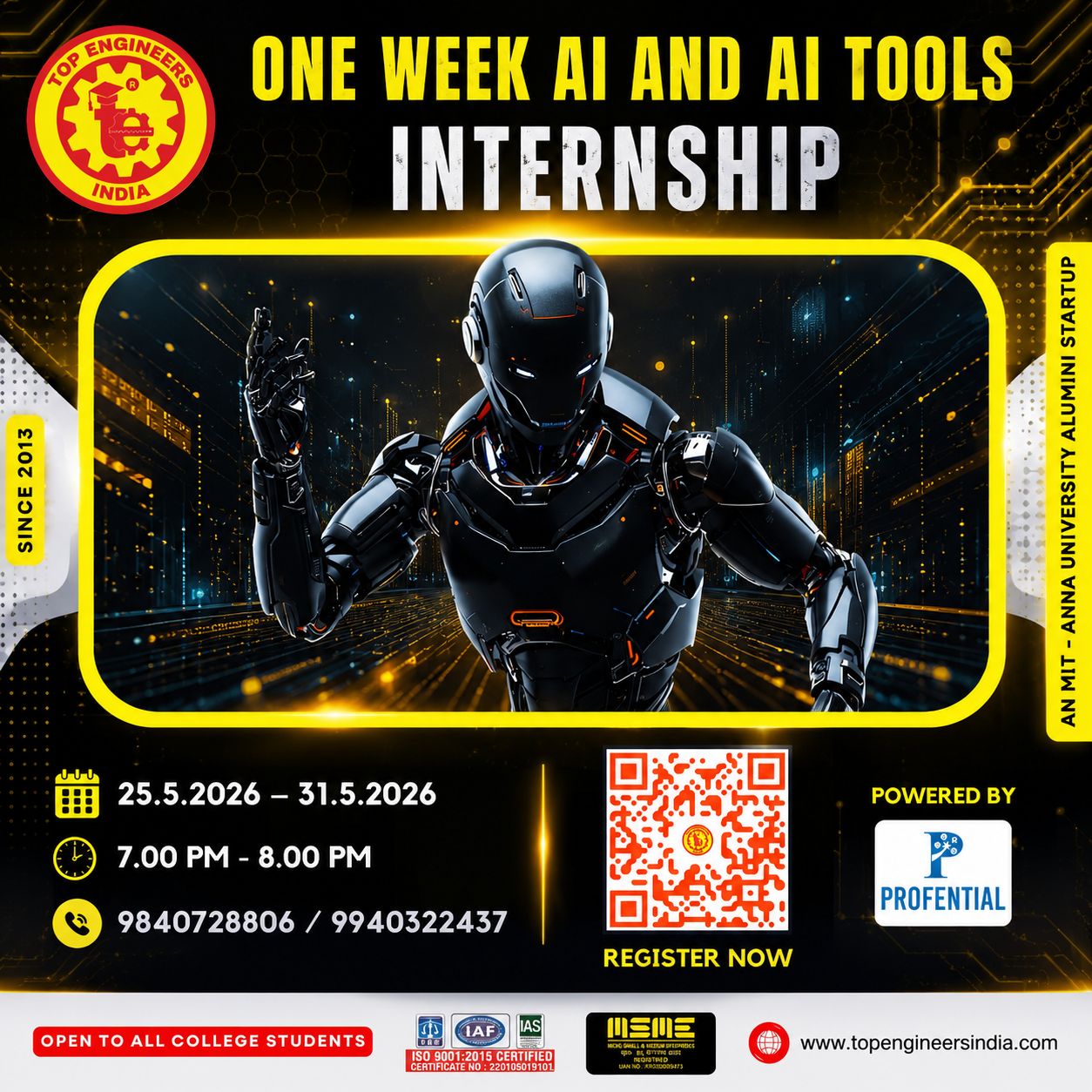 One Week AI and AI tools Internship (Online Mode) 2026 Internship Poster 